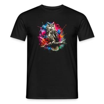 Colorful owl with cool color splashes - Men's T-Shirt - black - Front - AI Model Male 178 light (178cm)