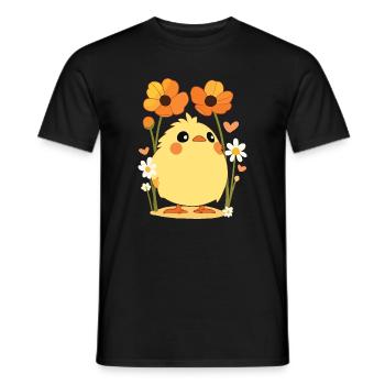 poussin, printemps, fleurs, été, Pâques, jardin - T-shirt homme - noir - Devant - AI Model Male 178 light (178cm)