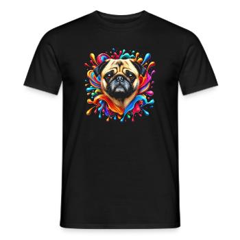 Süßer Mops mit bunten Farbklecksen - Männer T-Shirt - Schwarz - Vorne - AI Model Male 178 light (178cm)