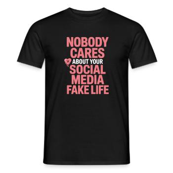 Personne ne se soucie de votre fausse vie sur les réseaux sociaux - T-shirt homme - noir - Devant - AI Model Male 178 light (178cm)