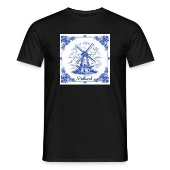Tuile de moulin à vent bleu de Delft - T-shirt homme - noir - Devant - AI Model Male 178 light (178cm)