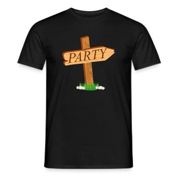 simple signpost with the inscription "PARTY" - Men's T-Shirt - black - Front - AI Model Male 178 light (178cm)