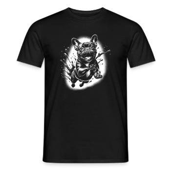 Fröhliche Französische Bulldogge im Sprung - Männer T-Shirt - Schwarz - Vorne - AI Model Male 178 light (178cm)