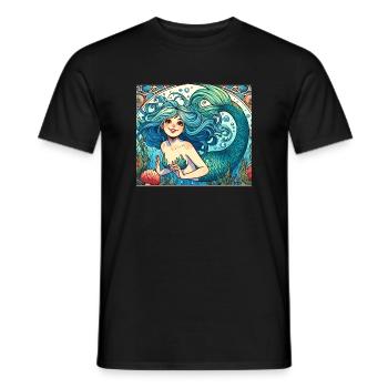 Sirène Sirène Cheveux Bleus Art Nouveau Cadeau - T-shirt homme - noir - Devant - AI Model Male 178 light (178cm)