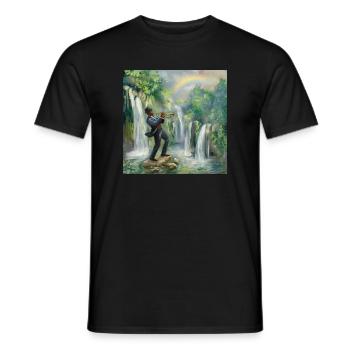 Trompettiste de jazz devant les cascades dans la jungle - T-shirt homme - noir - Devant - AI Model Male 178 light (178cm)