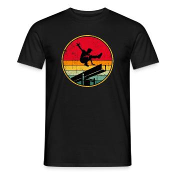 Retro Skater Silhouette on Sunset Stripes - Men's T-Shirt - black - Front - AI Model Male 178 light (178cm)