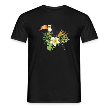 Toucan with Tropical Flowers - Exotic Bird Design - Men's T-Shirt - black - Front - AI Model Male 178 light (178cm)