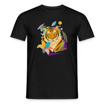 Tiger with Blossom – Powerful Nature Motif - Men's T-Shirt - black - Front - AI Model Male 178 light (178cm)