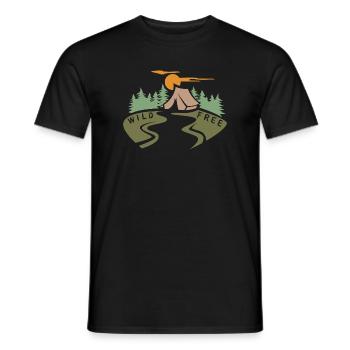 Zelt in Waldlandschaft - Natur und Outdoor Camp - Männer T-Shirt - Schwarz - Vorne - AI Model Male 178 light (178cm)