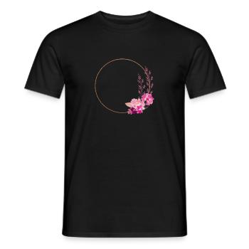 Gold frame with pink-red flowers – noble & playful - Men's T-Shirt - black - Front - AI Model Male 178 light (178cm)