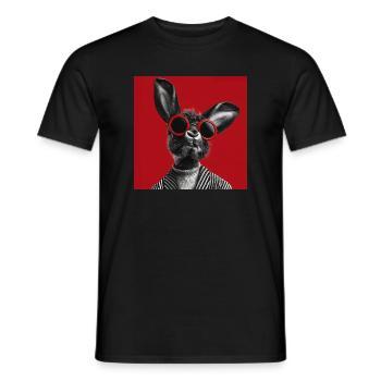 Hase mit Sonnenbrille vor rotem Hintergrund - Männer T-Shirt - Schwarz - Vorne - AI Model Male 178 light (178cm)