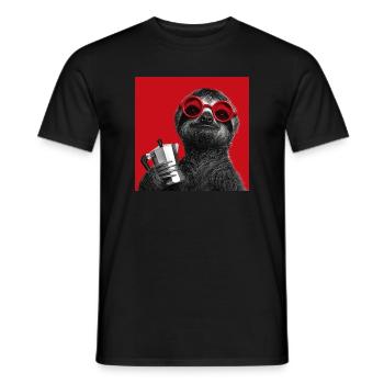 Sloth with sunglasses and espresso maker - Men's T-Shirt - black - Front - AI Model Male 178 light (178cm)