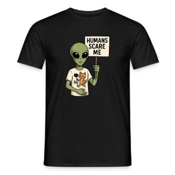 Alien Extraterrestre avec de l’humour - Les humains me font peur - T-shirt homme - noir - Devant - AI Model Male 178 light (178cm)