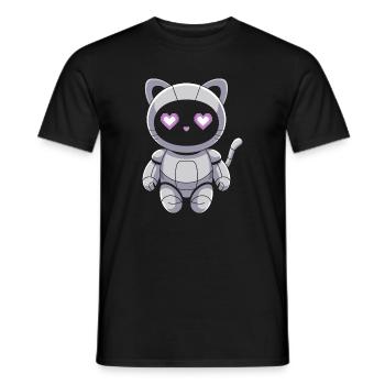 Cuddly cat robot with heart eyes - Men's T-Shirt - black - Front - AI Model Male 178 light (178cm)