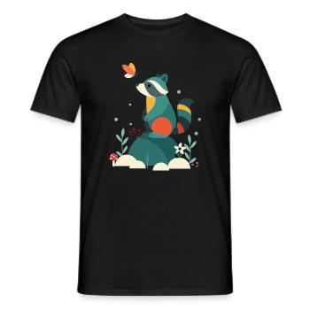 Raccoon & Butterfly Cute Woodland Animal Motif - Men's T-Shirt - black - Front - AI Model Male 178 light (178cm)