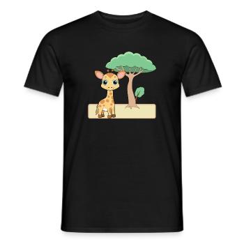 Cute Baby Giraffe Near a Tree (v02) - Men's T-Shirt - black - Front - AI Model Male 178 light (178cm)