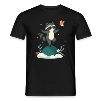 Verspielter tanzender Waschbär mit Schmetterling - Männer T-Shirt - Schwarz - Vorne - AI Model Male 178 light (178cm)