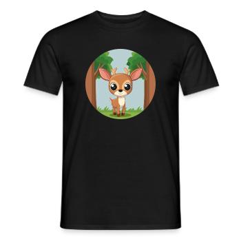 Adorable Little Fawn in the Forest (v03) - Men's T-Shirt - black - Front - AI Model Male 178 light (178cm)