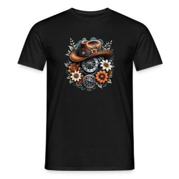Steampunk cowboy style. - Men's T-Shirt - black - Front - AI Model Male 178 light (178cm)