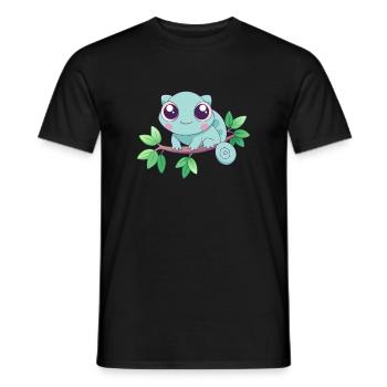 Baby Turquoise Chameleon on a Branch - Men's T-Shirt - black - Front - AI Model Male 178 light (178cm)