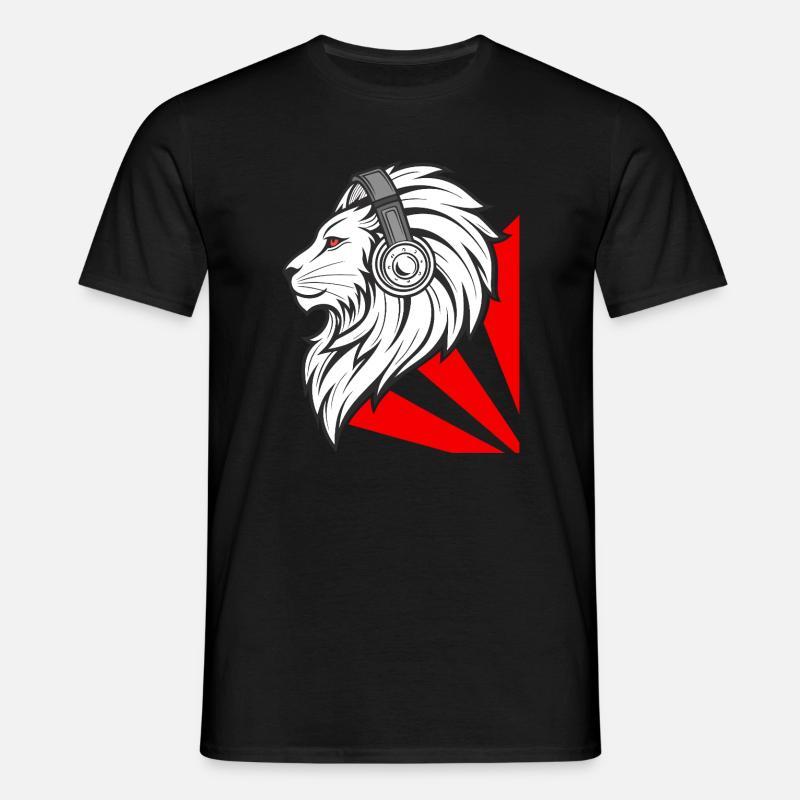 Stylischer Löwe mit Kopfhörern - Männer T-Shirt - Schwarz