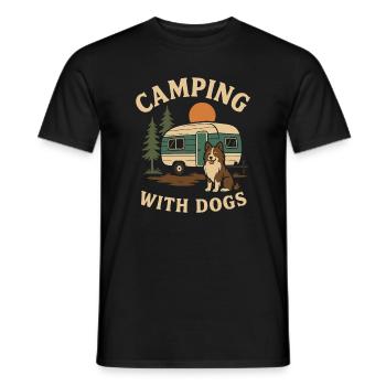 Camping Shirt mit Hund – Retro Wohnwagen - Männer T-Shirt - Schwarz - Vorne - AI Model Male 178 light (178cm)