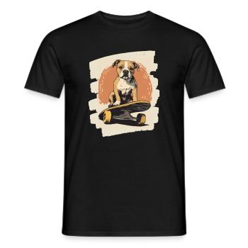 Chien bouledogue américain sur planche à roulettes - T-shirt homme - noir - Devant - AI Model Male 178 light (178cm)