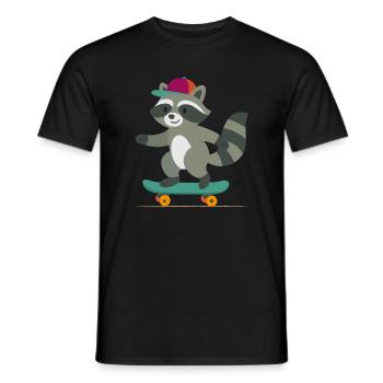 Skateboard raccoon with baseball cap - Men's T-Shirt - black - Front - AI Model Male 178 light (178cm)
