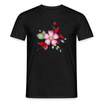 Rose hips and dog rose blossom – nature motif - Men's T-Shirt - black - Front - AI Model Male 178 light (178cm)