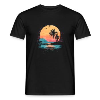palmier coucher de soleil soleil d’été - T-shirt homme - noir - Devant - AI Model Male 178 light (178cm)