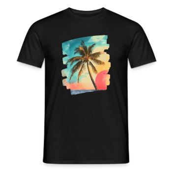 Plage Palmiers Coucher de soleil Été - T-shirt homme - noir - Devant - AI Model Male 178 light (178cm)