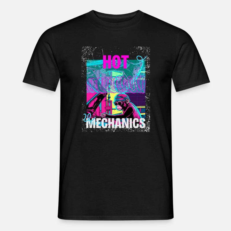 Hot Mechanics – Neon Monkey Garage Design - Männer T-Shirt - Schwarz