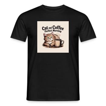 Cat and coffee is a perfect morning - Men's T-Shirt - black - Front - AI Model Male 178 light (178cm)