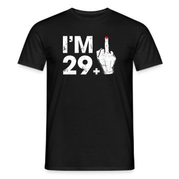 Geste audacieux de la main célébrant l’âge de 29+ ans - T-shirt homme - noir - Devant - AI Model Male 178 light (178cm)