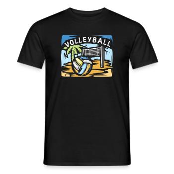 Volleyball illustration with beach volleyball palm tree - Men's T-Shirt - black - Front - AI Model Male 178 light (178cm)