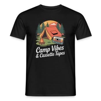 Camp Vibes & Cassette Tapes Retro Art - Men's T-Shirt - black - Front - AI Model Male 178 light (178cm)