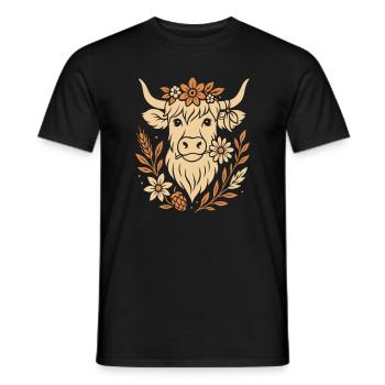 Highland Cow - Highland Beef with Flower - Men's T-Shirt - black - Front - AI Model Male 178 light (178cm)