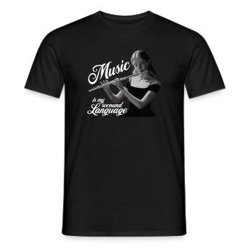 Flûte traversière - La musique est ma deuxième langue - T-shirt homme - noir - Devant - AI Model Male 178 light (178cm)