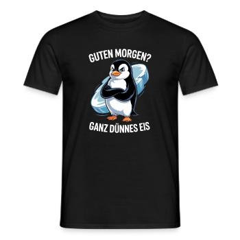 Good morning? Very thin ! Funny Penguin - Men's T-Shirt - black - Front - AI Model Male 178 light (178cm)