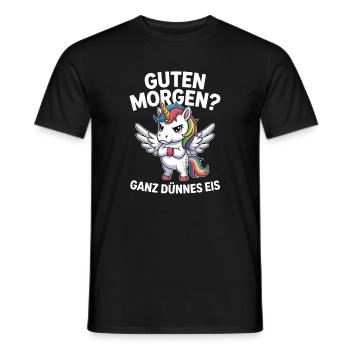 Good morning? Very thin ! Funny Unicorn - Men's T-Shirt - black - Front - AI Model Male 178 light (178cm)