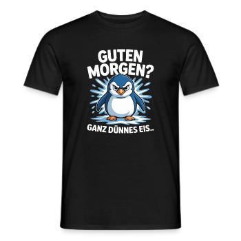 Good morning? Very thin ! Funny Penguin - Men's T-Shirt - black - Front - AI Model Male 178 light (178cm)