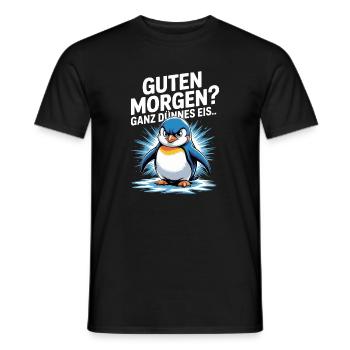 Good morning? Very thin ! Funny Penguin - Men's T-Shirt - black - Front - AI Model Male 178 light (178cm)
