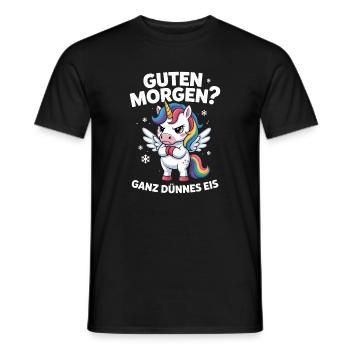Good morning? Very thin ! Funny Unicorn - Men's T-Shirt - black - Front - AI Model Male 178 light (178cm)