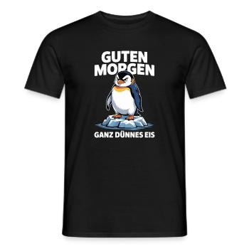 Good morning? Very thin ! Funny Penguin - Men's T-Shirt - black - Front - AI Model Male 178 light (178cm)