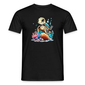Vibrant Underwater Turtle Scene - Men's T-Shirt - black - Front - AI Model Male 178 light (178cm)