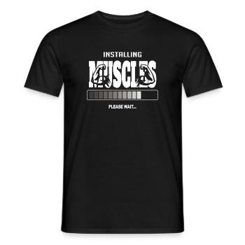 Installing Muscles – Funny Gym Workout - Men's T-Shirt - black - Front - AI Model Male 178 light (178cm)
