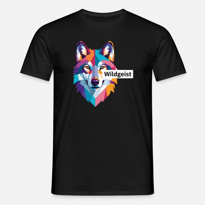 Farbiger Wolfskopf "Wildgeist" - Männer T-Shirt - Schwarz