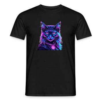 Néon Espace Chat Chat Portrait - T-shirt homme - noir - Devant - AI Model Male 178 light (178cm)