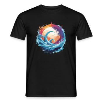 Dynamic wave and moon circle - Men's T-Shirt - black - Front - AI Model Male 178 light (178cm)