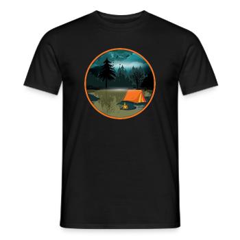 Nachtcamping im Wald mit Lagerfeuer und Zelt - Männer T-Shirt - Schwarz - Vorne - AI Model Male 178 light (178cm)